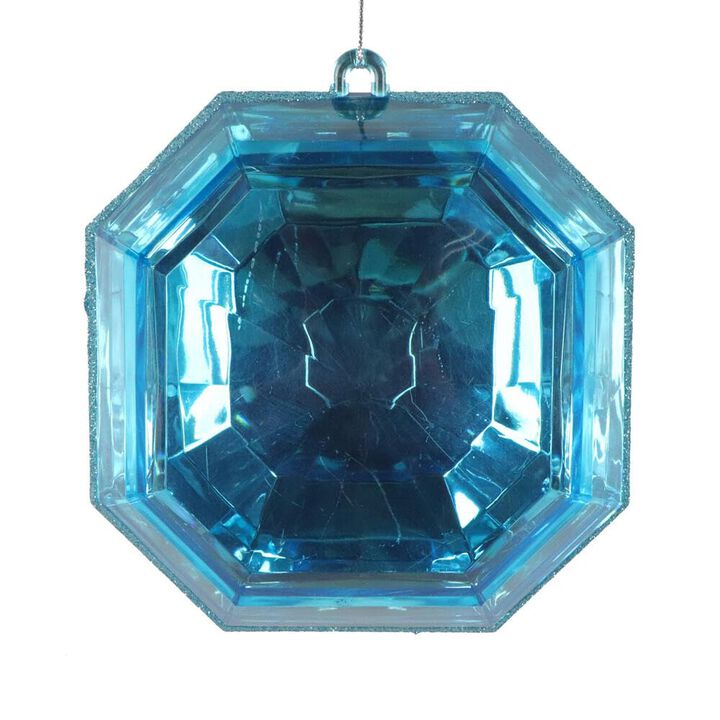 Vickerman 6" Turquoise Square Jewel Glitter Ornament. Includes 2 Pieces per Bag. String Hanger.