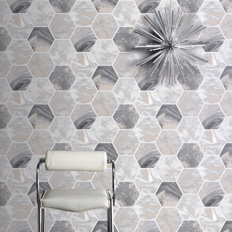 Marlon Charcoal Hexagon Tiles Wallpaper image number 3