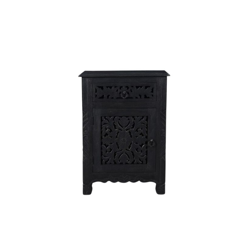 HomeRoots 30" Black Solid Wood Distressed One Drawer Nightstand image number 0