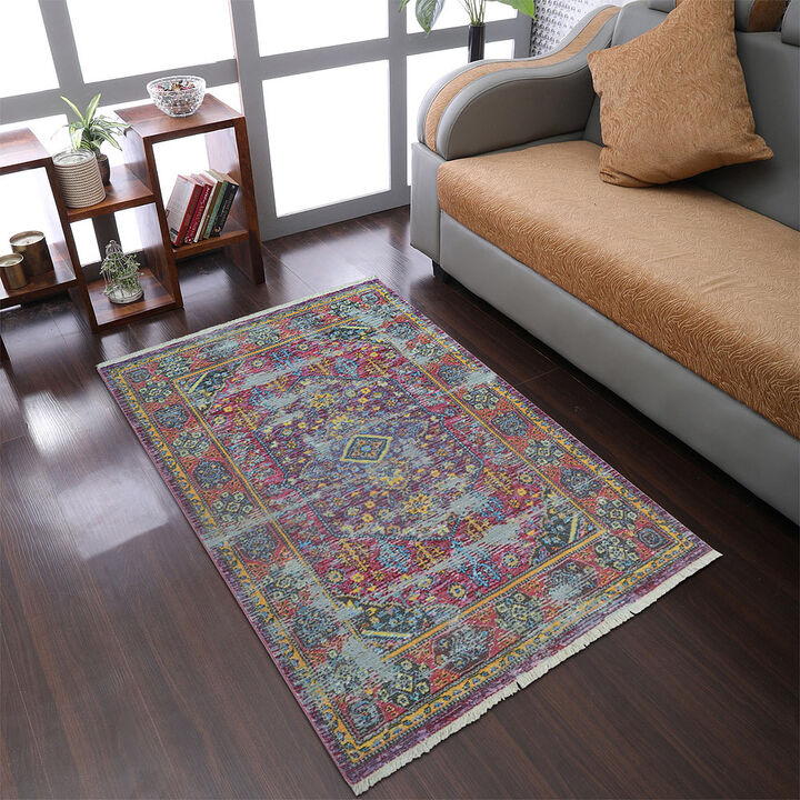 RUGSOTIC CARPETS MACHINE MADE POLYESTER AREA RUGS  - Rectangle Shape, Classic Oriental Traditional  Design, Low Pile Machine Made Area Rugs (M00060)