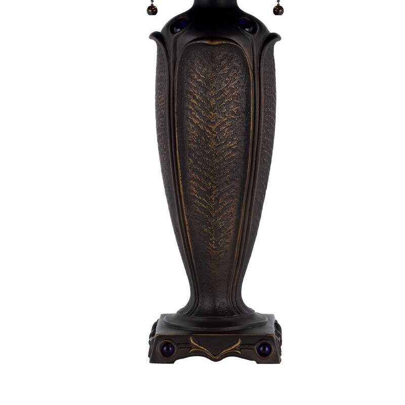 Table Lamp with Pull Chain, Blue Tiffany Stained Glass, 26 Inch Dark Bronze image number 6