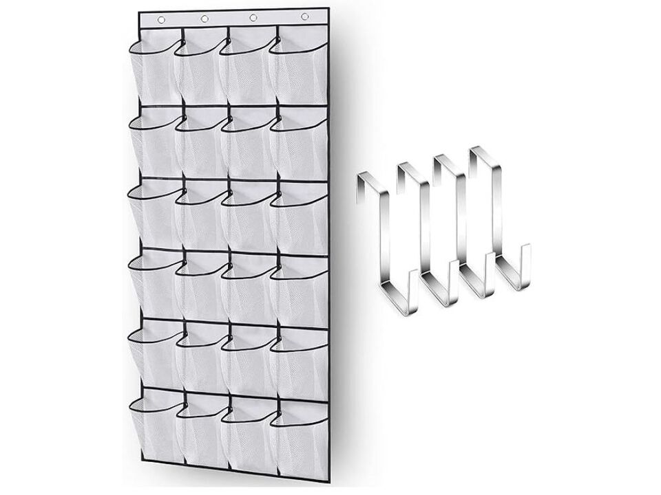 Over Door Shoe Organizer White 24 Large Mesh Pockets