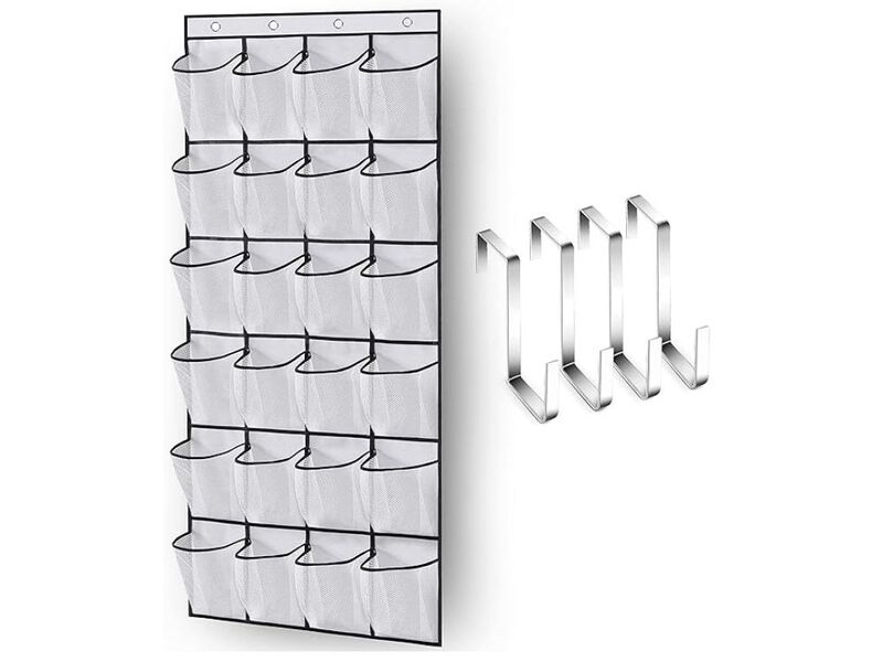 Over Door Shoe Organizer White 24 Large Mesh Pockets image number 0