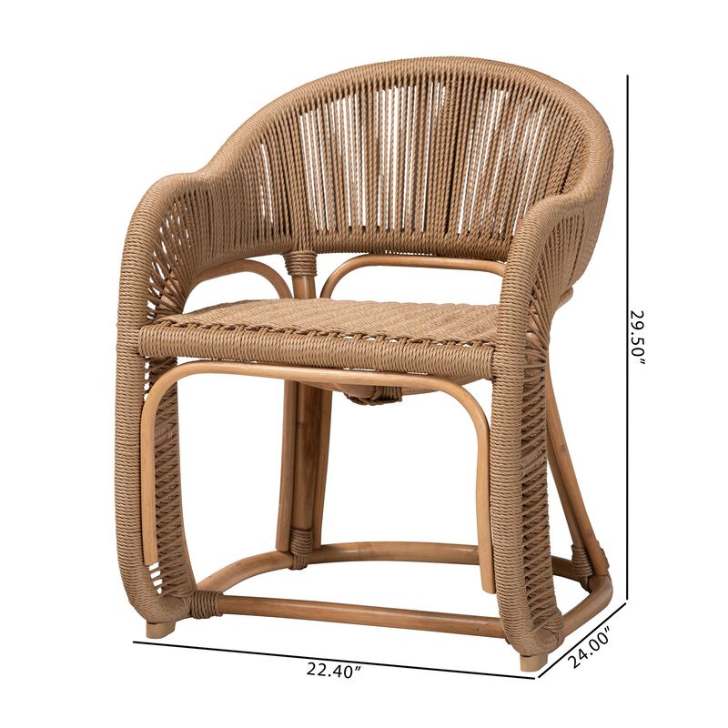 bali & pari Isra Natural Rattan Accent Chair with Handwoven Synthetic Wicker &ndash; Curved Barrel Back Lounge Chair for Coastal Living Spaces image number 8