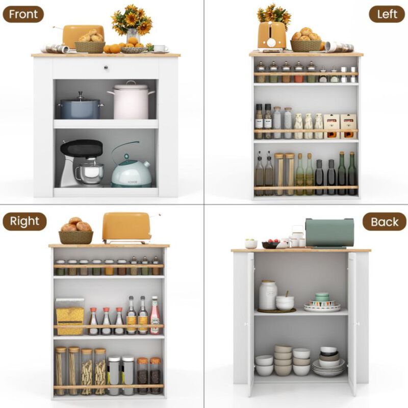 Hivvago Modern Kitchen Island with Rubber Wood Countertop and Storage