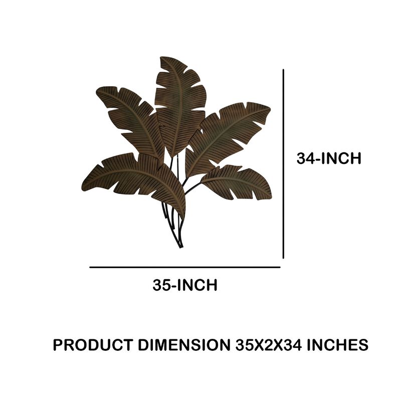 35 Inch Tropical Metal Palm Leaf Wall Mount Accent Decor, Brushed Green, Antique Yellow, Black image number 3
