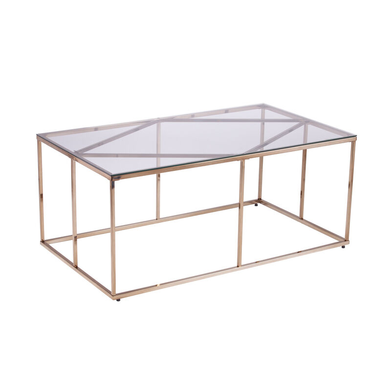 Hivvago 42 Inch  Clear and Champagne Glass and Metal Coffee Table