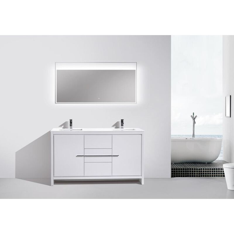 Kubebath 60&Prime; Double Sink High Gloss White Modern Bathroom Vanity with White Quartz