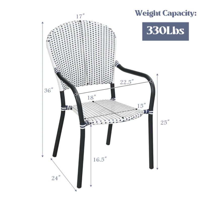 Hivvago Set of 4 Patio Rattan Stackable Dining Chair with  Armrest for Garden