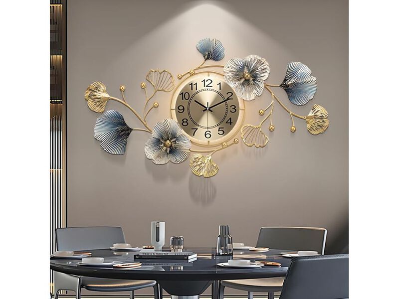 33.6" Large Metal LED Wall Clock - Silent 3D Ginkgo Leaf Decor for Living Room & Office image number 1
