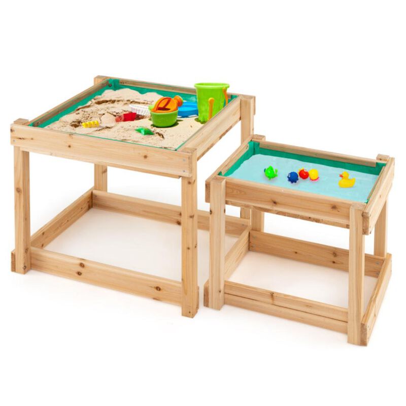 Hivvago Wooden Sand and Water Tables with Protective Cover for Kids