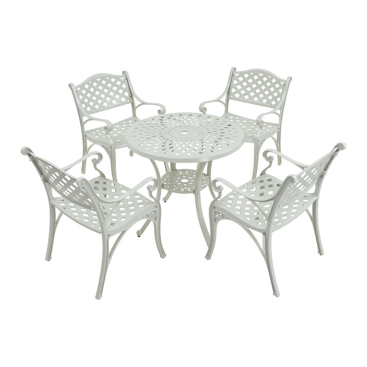 MONDAWE 5-Piece Cast Aluminum Outdoor Dining Set, Piece Chair and Round Table with Umbrella Hole