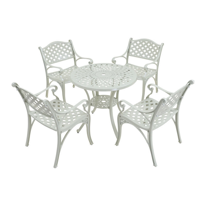 MONDAWE 5-Piece Cast Aluminum Outdoor Dining Set, Piece Chair and Round Table with Umbrella Hole