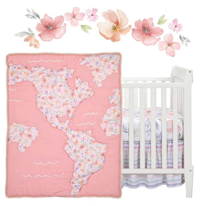Lambs & Ivy Girls Rule the World Pink Floral 4-Piece Baby Crib Bedding Set