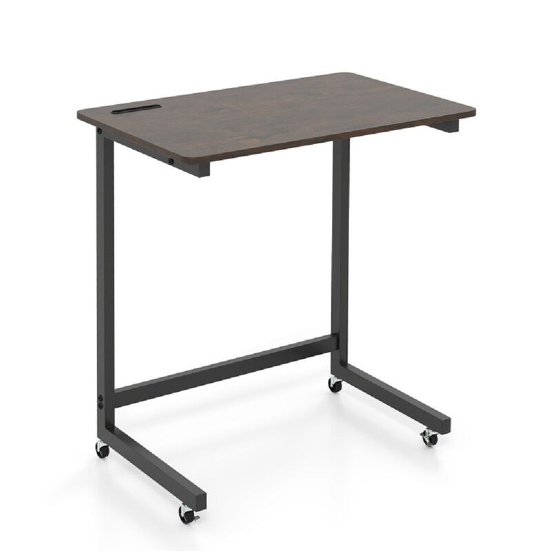 Mobile C Table with Casters, Bedside End Table with Built-In Phone Holder-Rustic Brown image number 0