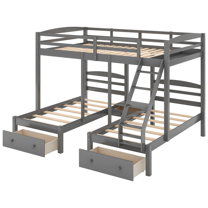 Whisen Full over Twin Twin Bunk Bed with Drawers, Pine, for Kids Teens Bedroom image number 5
