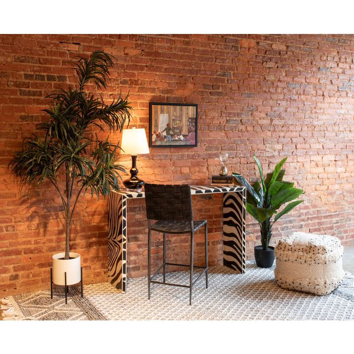 World Interiors Lund 17in Buffalo Leather and Iron Counter Chair Black