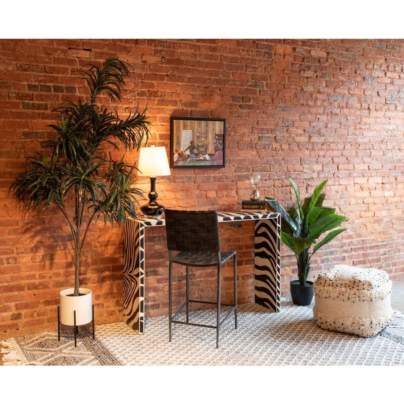 World Interiors Lund 17in Buffalo Leather and Iron Counter Chair Black