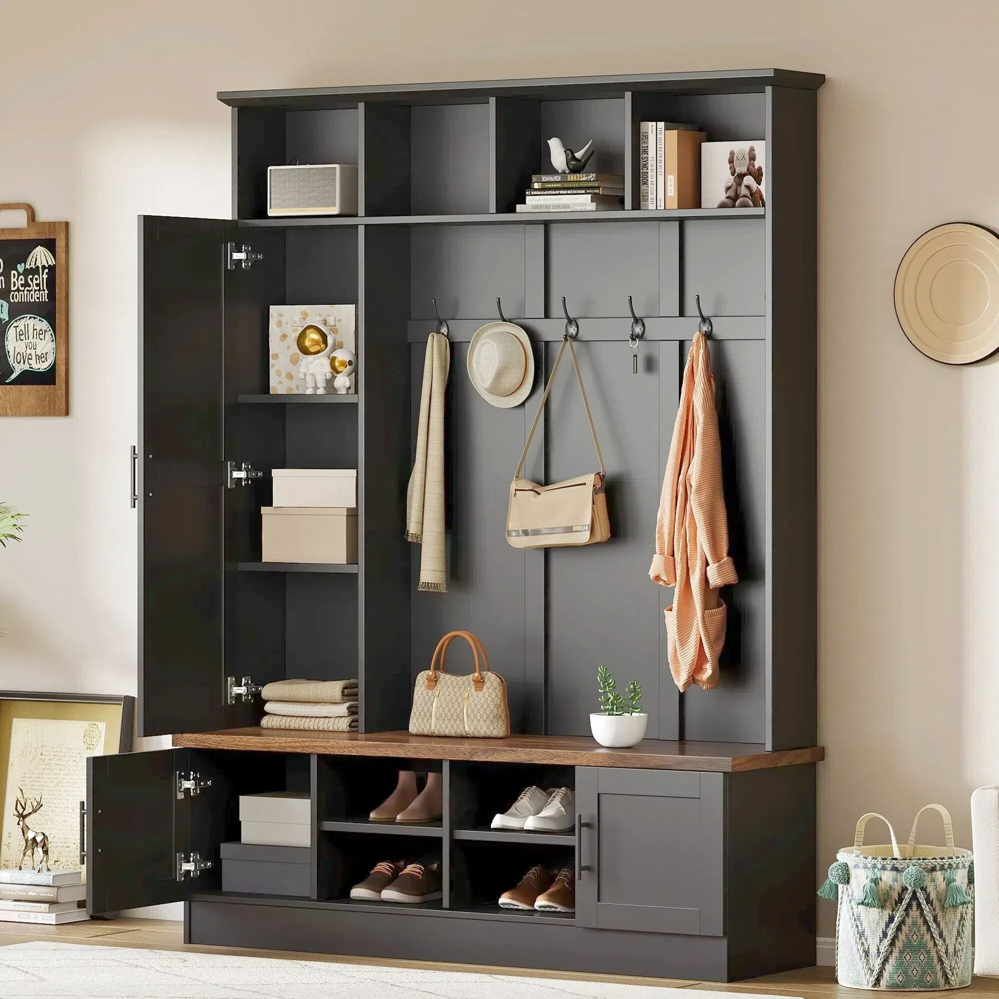 Merax Versatile Entryway Hall Tree with Storage Bench