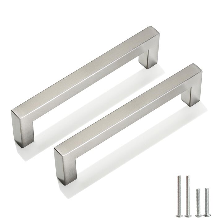 Redunest Cabinet Pulls Brushed Nickel Cabinet Handles Square Drawer Pulls, 2 Pack 5 Inch Stainless Steel Kitchen Door Cupboard C
