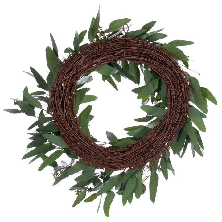 Vickerman 24" Artificial Green Seeded Willow Eucalyptus Wreath