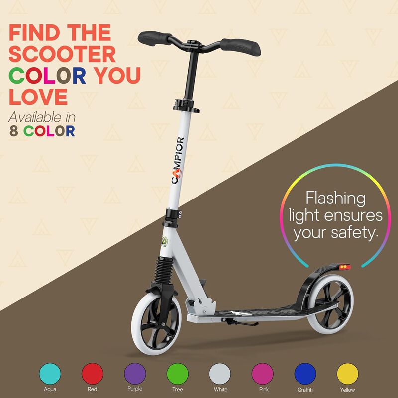 Kick Scooter for Ages 6+, for Kids, Teens, and Adults, Max Load 240 LBS, Foldable, 8-inch Big Wheels for Kids and Adults, with Kickstand, 3 Adjustable Levels, Child Safety Approved