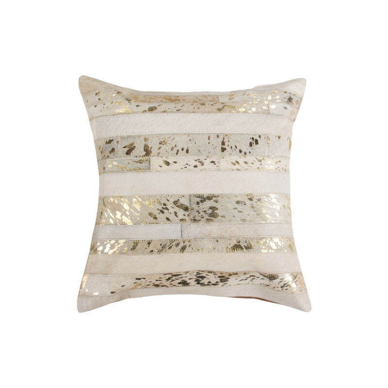 HomeRoots Set of Two 18" Natural and Gold Striped Cowhide Throw Pillows with Glitter image number 3