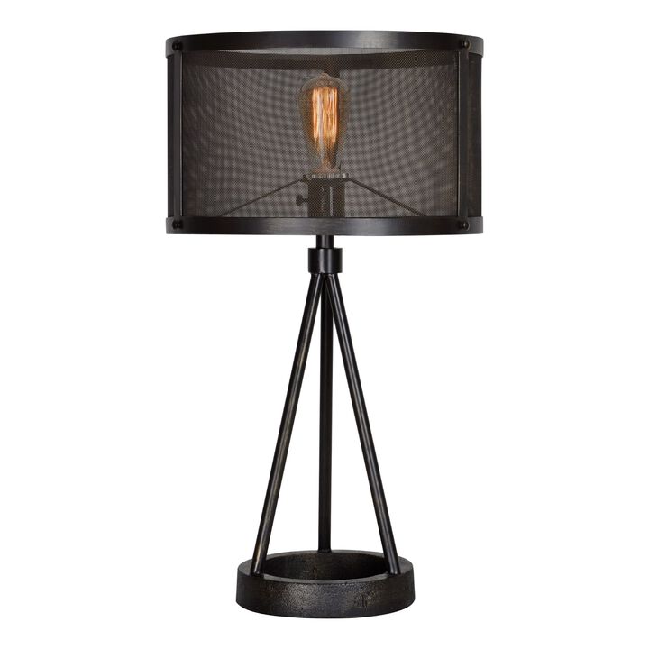 27" Black Tripod Table Lamp with Wire Mesh Shade