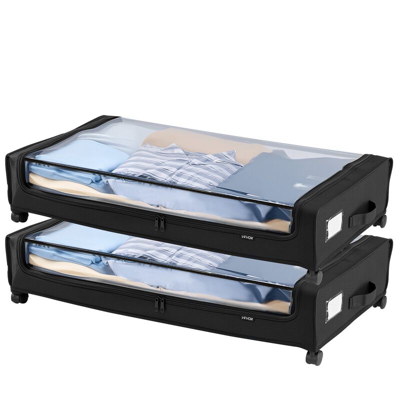 Set of 2 Under Bed Storage with Wheels, Clear Lid Rolling Bins for Clothes, Shoes, Blankets image number 9