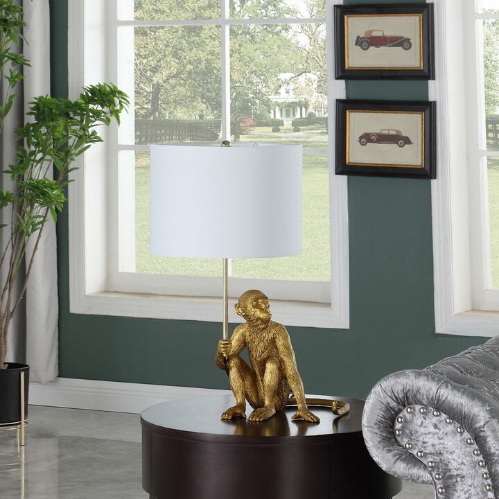 ELEMENT ACE Whimsical Polyresin Monkey Figurine Table Lamp with Fabric Drum Shade In-Line On/Off Switch UL Listed Decorative Accent Lighting for Living Room Bedroom Home Decor