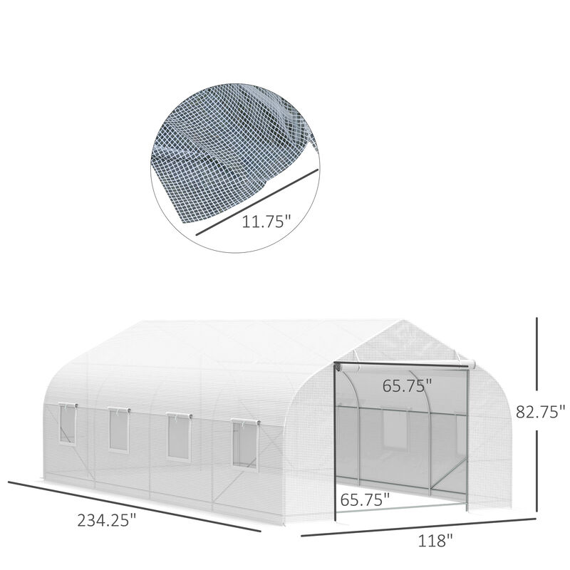 Outsunny 20' x 10' x 7' Walk-in Tunnel Greenhouse with Zippered Mesh Door & 8 Mesh Windows, Gardening Plant Hot House with Galvanized Steel Hoops, White