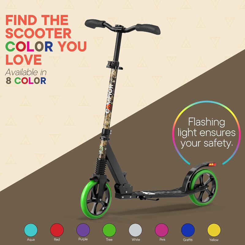 Kick Scooter for Ages 6+, for Kids, Teens, and Adults, Max Load 240 LBS, Foldable, 8-inch Big Wheels for Kids and Adults, with Kickstand, 3 Adjustable Levels, Child Safety Approved