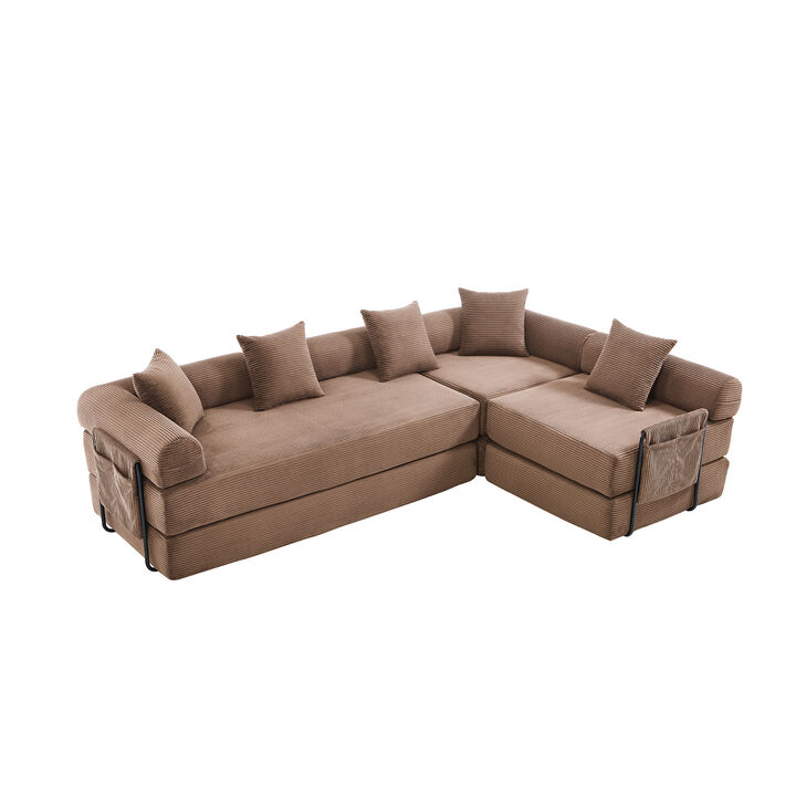 Merax Folding Corduroy Sofa Bed - Multi-Scene Convertible Sofa with Storage Pockets