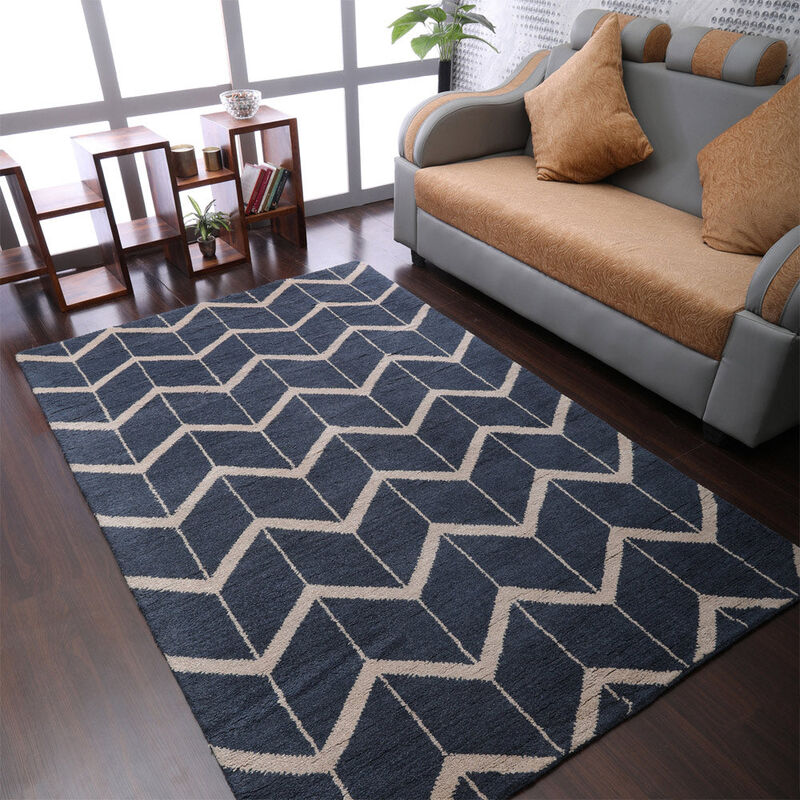 HAND KNOTTED WOOL Geometric AREA RUGS  - Rectangle Shape, Geometric Modern, Medium Pile Handmade Area Rugs for Living Room, Bed Room (N01052) image number 1