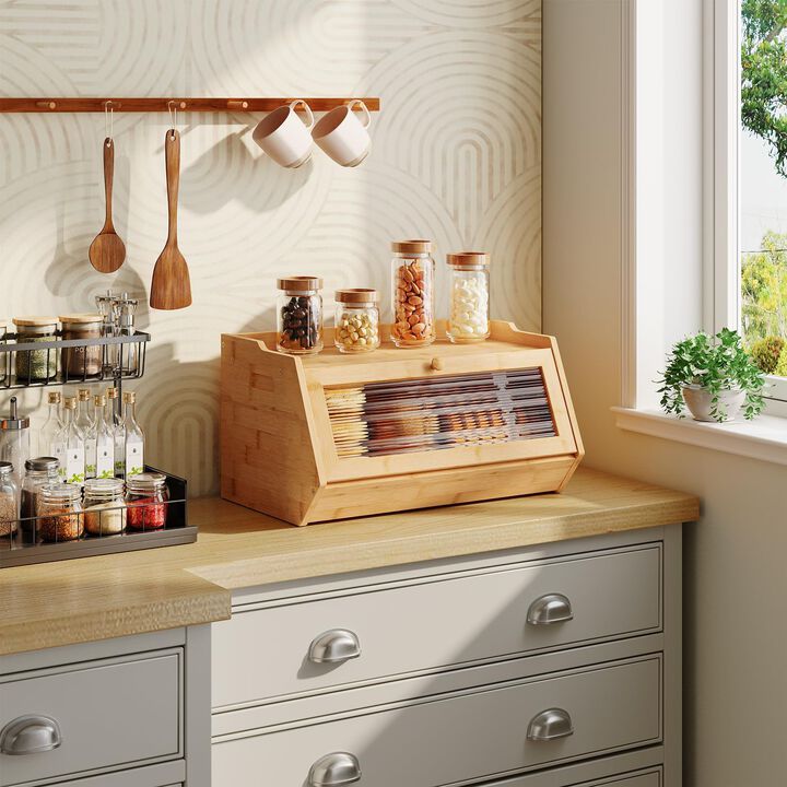 Kitchen Counter Wicker Bread Box for Storage and Food Organization