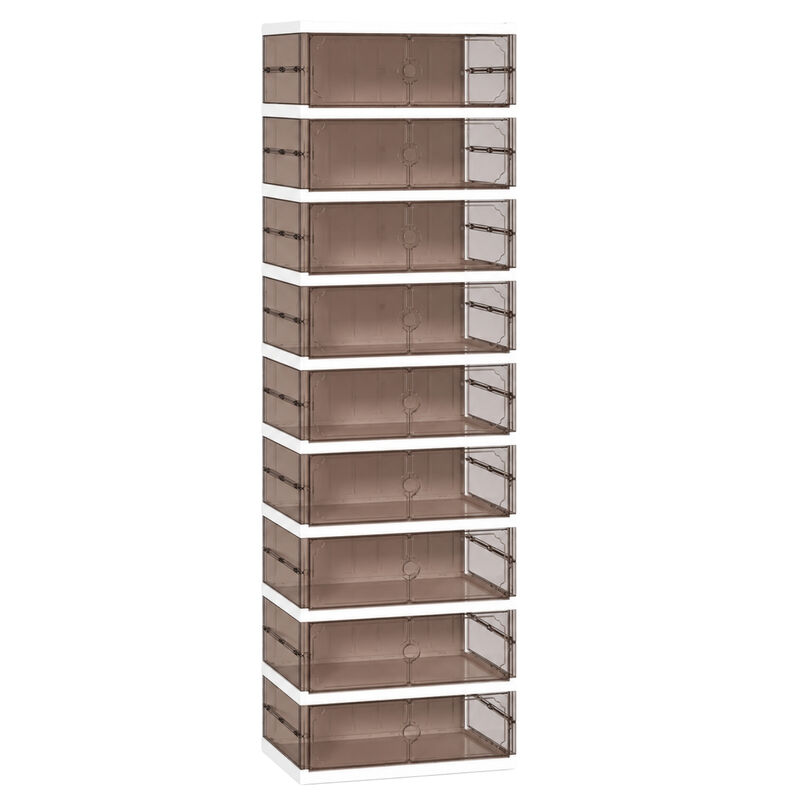 Entryway Wood Shoe Storage Cabinet Clear Foldable Rack Magnetic image number 0