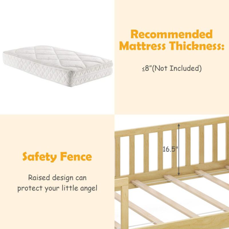 Hivvago Twin House Bed with 2 Storage Drawers and Roof & Fence Rails