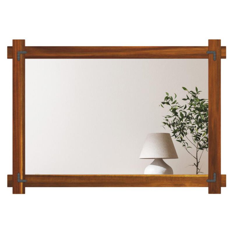 Hivvago Wood Framed Mirror with Acacia Wood Frame and Vintage Rivet Design
