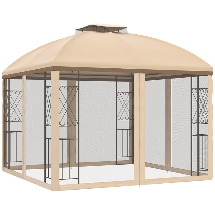 9.7' x 9.7' Patio Gazebo Double Roof Canopy Shelter with Removable Netting