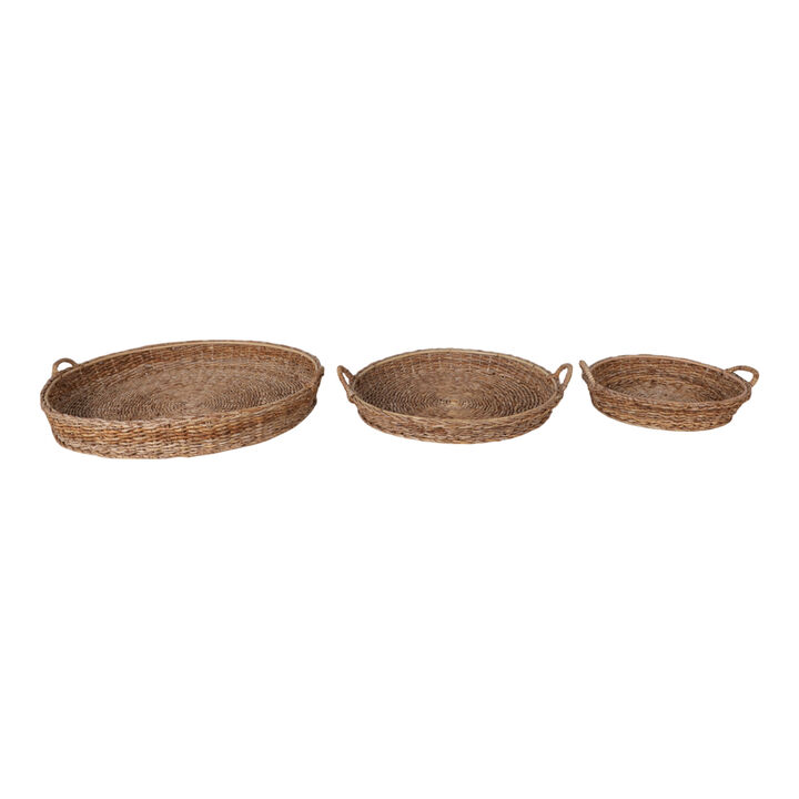 S/3 20/27/35" Rattan Woven Round Trays, Natural