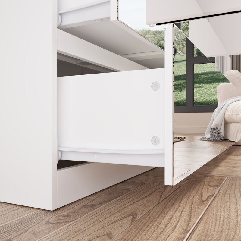 FUFU&GAGA Modern White Armoire with Full-Length Glass Mirrors &ndash; Elegant Wardrobe with Ample Storage and Robust Construction, (63" L x 19.7" W x 70.9" H),Silver