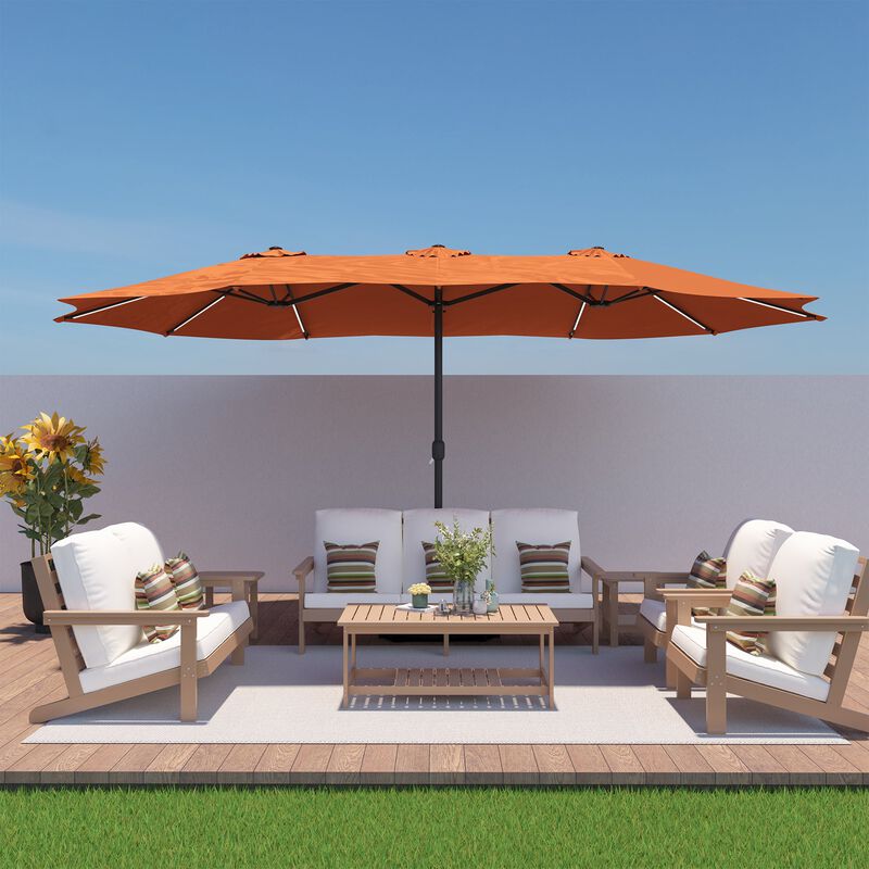 Mondawe 15 ft. Large Double-Sided Outdoor Twin Umbrella With Light Strip,Patio Market Umbrella with Crank and Base image number 2