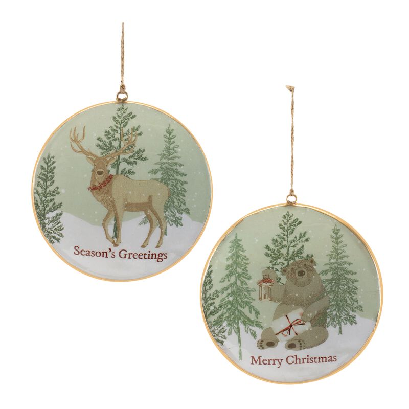 Woodland-Themed Disc Ornaments Set of 6 with Holiday Messages for Tree Styling
