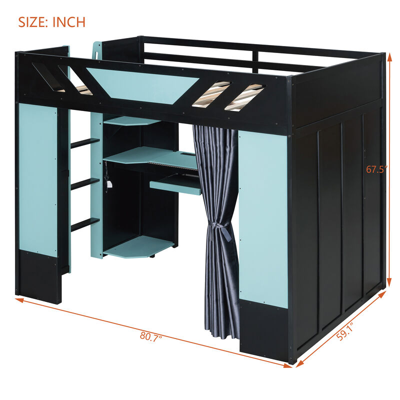 Merax Full Size All-in-One Wood Loft Bed with Workstation & RGB Lights image number 3