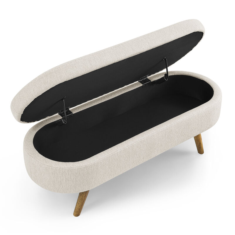 Hivvago Oval Shaped Ottoman Linen Storage Bench with Wooden Legs
