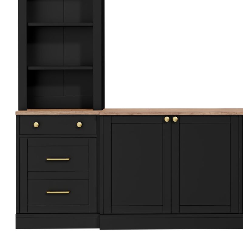 Whisen 106 Inch Farmhouse Entertainment Center with Drawers, Rustic TV Stand & Bookshelf Media Console for Living Room image number 8