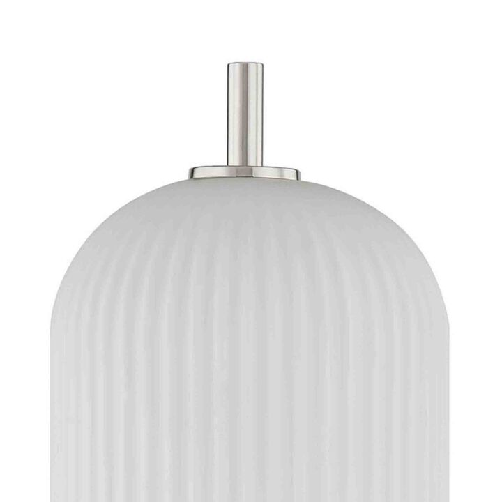 Aimy 27 Inch Table Lamp, LED Glass Shade, Metal, Chrome and White Finish - Benzara