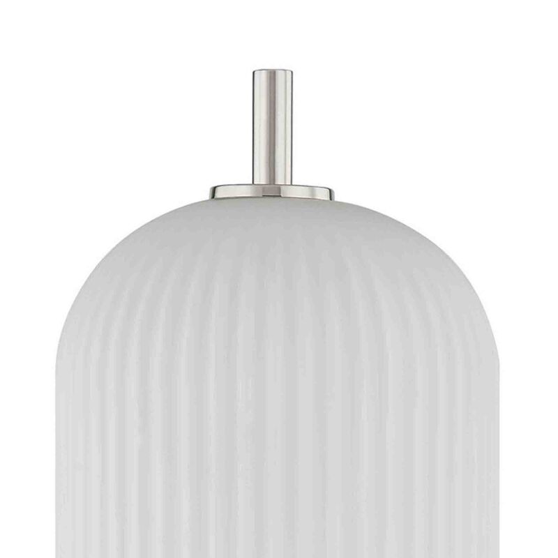 Aimy 27 Inch Table Lamp, LED Glass Shade, Metal, Chrome and White Finish - Benzara