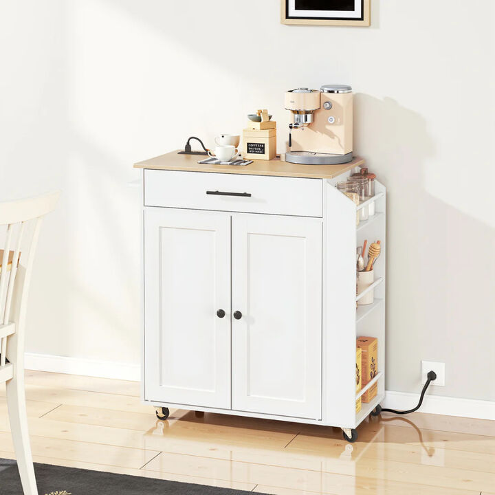 Kitchen Island Cart with Power Outlet, Spice Rack and Storage Drawers