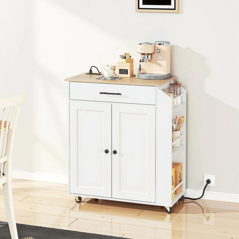 Kitchen Island Cart with Power Outlet, Spice Rack and Storage Drawers image number 1